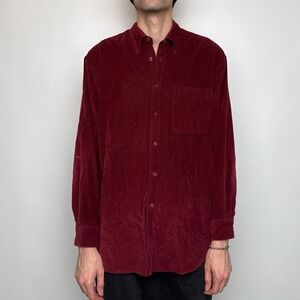 Nordstrom Mens Burgundy Corduroy Button Down Shirt Large Long Sleeve Cotton